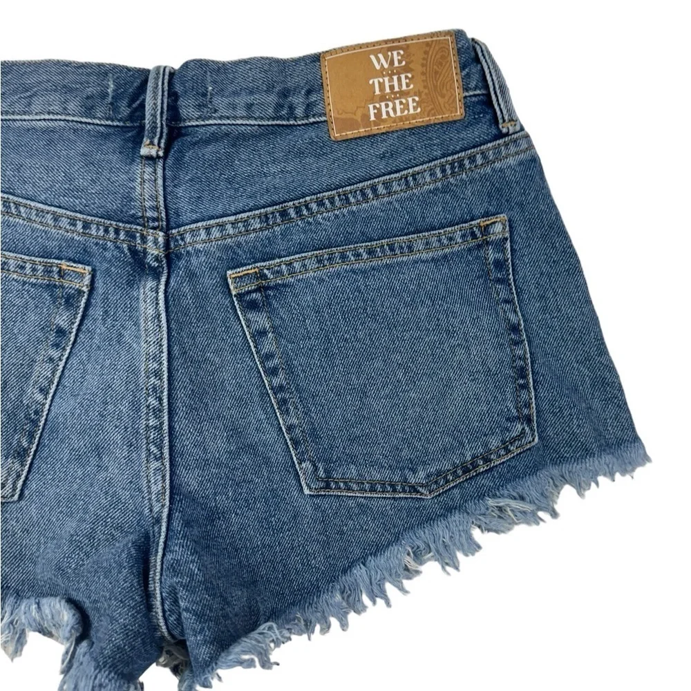 Free People We The Free Blue Distressed Hem Buttons Cheeky Denim Shorts Women 25